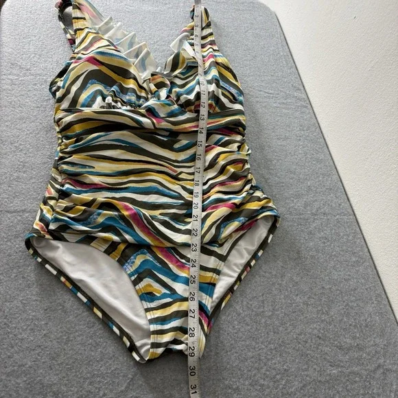 DKNY Zebra Multicolor Stripe Ruffle One Piece Swimsuit Women's 12 Swimming Suit - Picture 13 of 13